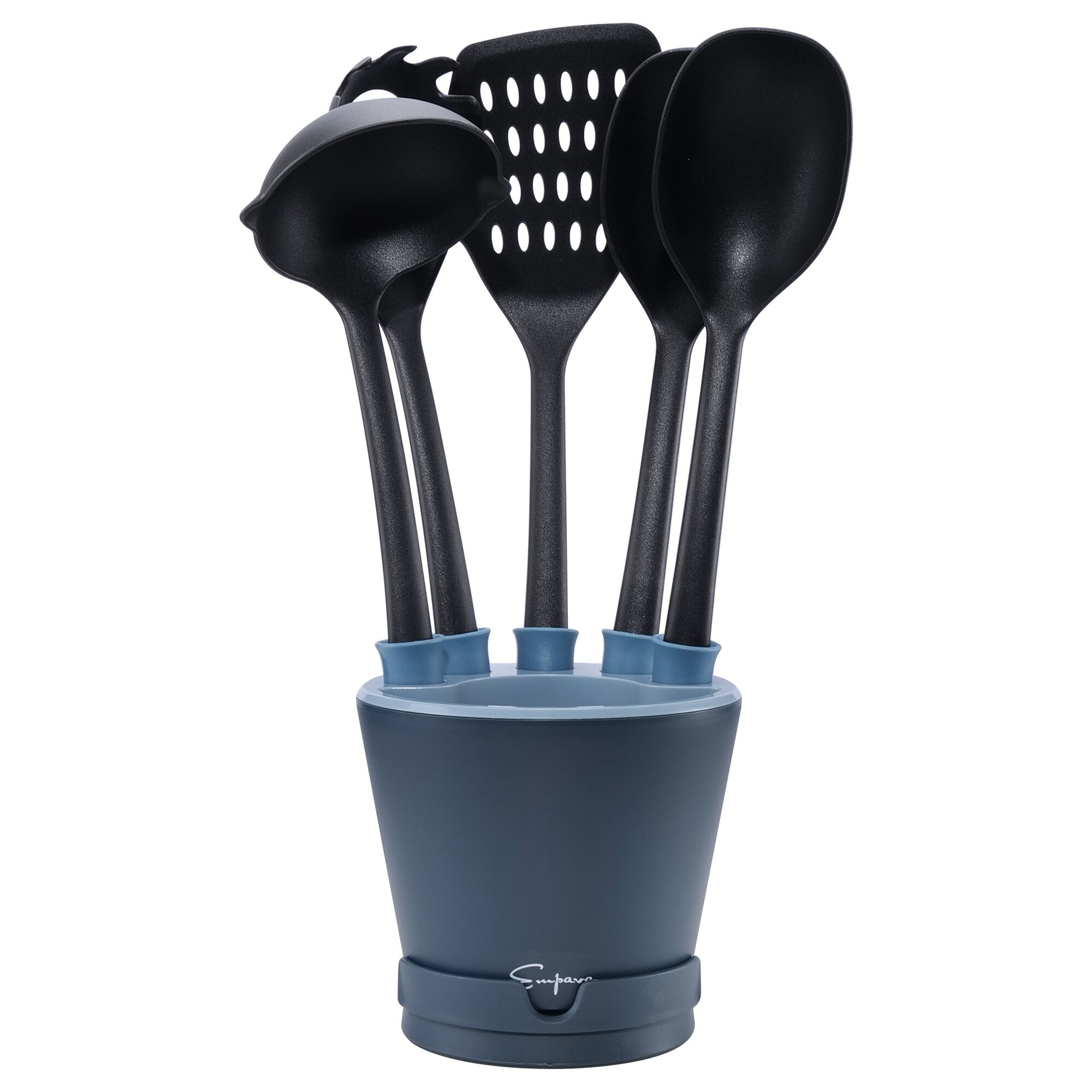 5-Piece Black Polypropylene Kitchen Utensil Set with Ladle and Spoons