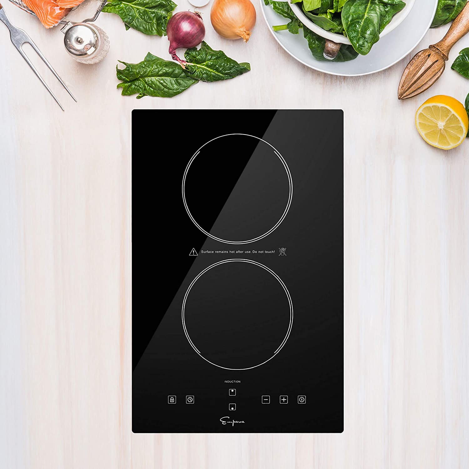 Empava Electric Stove Induction Cooktop Vertical with 2 Burners Vitro Ceramic Smooth Surface Glass in Black 120V