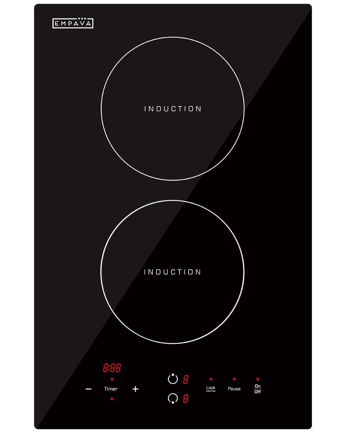 Empava 12 Inch Electric Induction Cooktop Smooth Surface with 2 Burners 120V, 12 Inch, Black