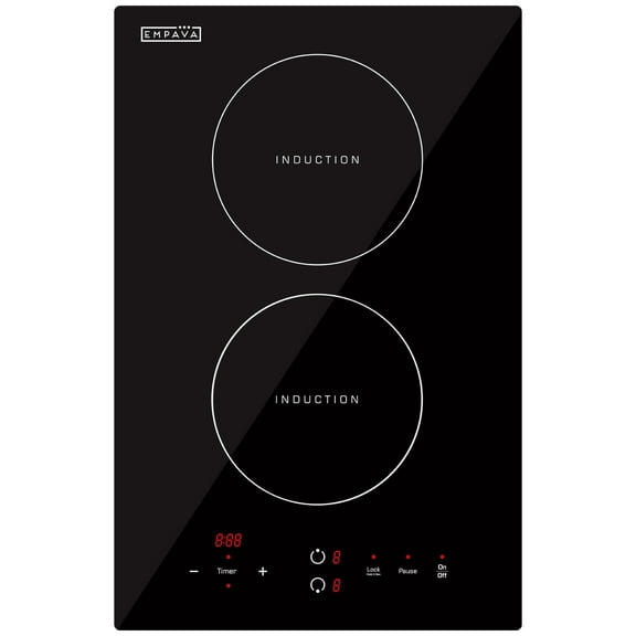 Empava 12 Inch Electric Induction Cooktop Smooth Surface with 2 Burners 120V, 12 Inch, Black