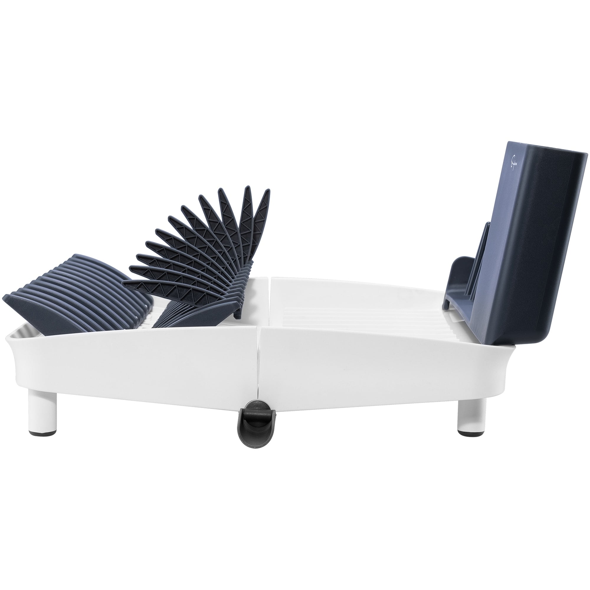 Black and White Foldable Plastic Dish Rack with Drainer