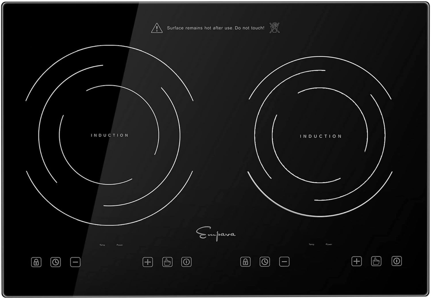 Empava IDC12B2 Horizontal Electric Stove Induction Cooktop with 2 Burners in Black Vitro Ceramic Smooth Surface Glass 120V, 12 Inch 12 Inch Stove