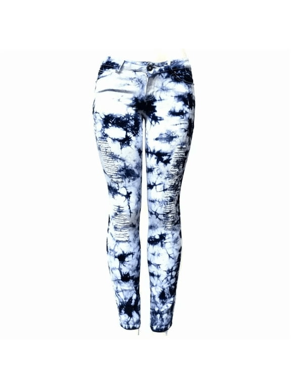 Juniors Women's tie dye Denim Jeans Skinny Stretch Distressed Pants jean