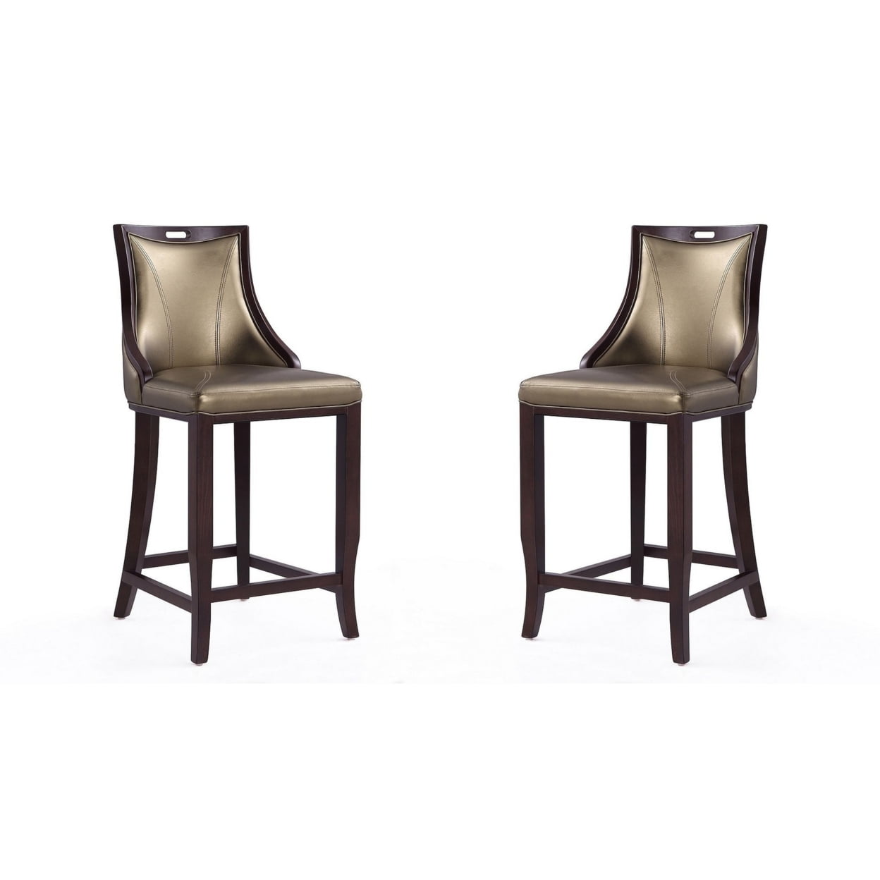 Elegant Hourglass Walnut and Bronze Barstools - Set of 2