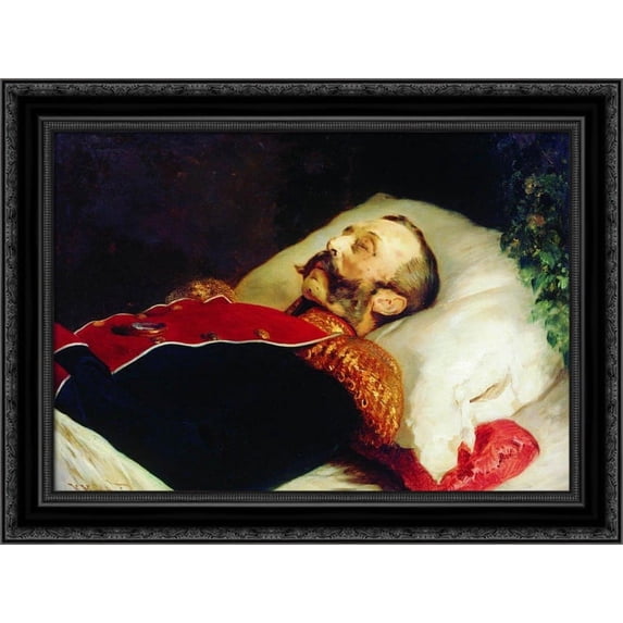 Emperor Alexander II on His Deathbed 24x20 Black Ornate Wood Framed Canvas Art by Makovsky, Konstantin