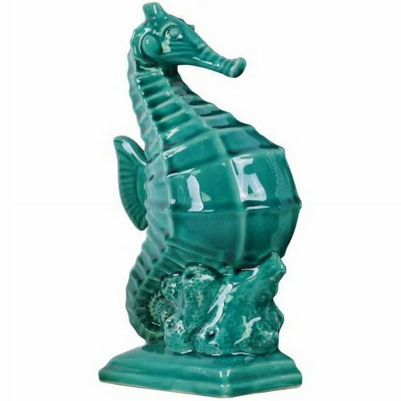 Emperor Big-Belly Seahorse Figurine On Seaweed Base - Blue - Benzara