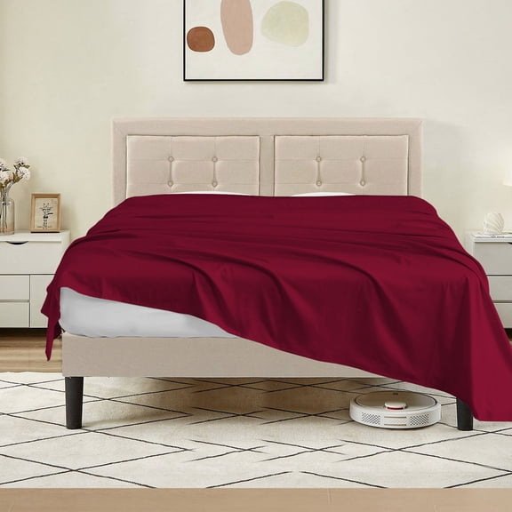 Emperor Flat Sheet Only, 1 Piece, 800 Thread Count, 100% Egyptian Cotton, Sateen Weave, Soft & Breathable, Burgundy Solid, Hotel Quality