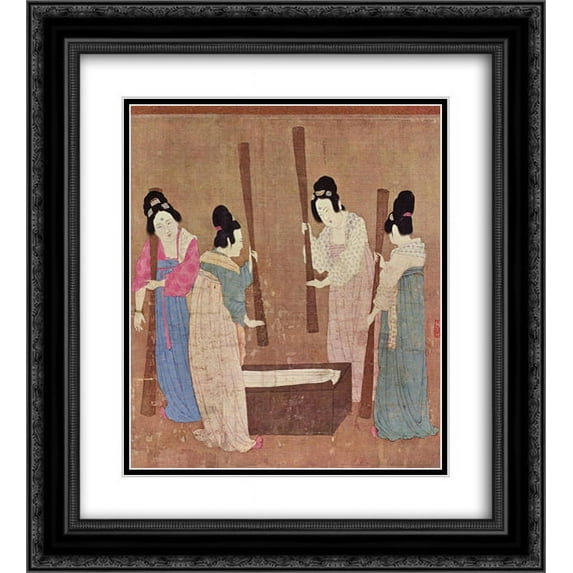 Emperor Huizong 2x Matted 20x22 Black Ornate Framed Art Print 'Women preparing silk (after Zhang Xuan)'
