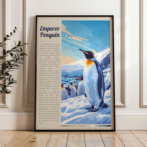 Emperor Penguin Antarctica Travel Print, Illustrated Wall Art, Unframed Paper Poster 16x20in