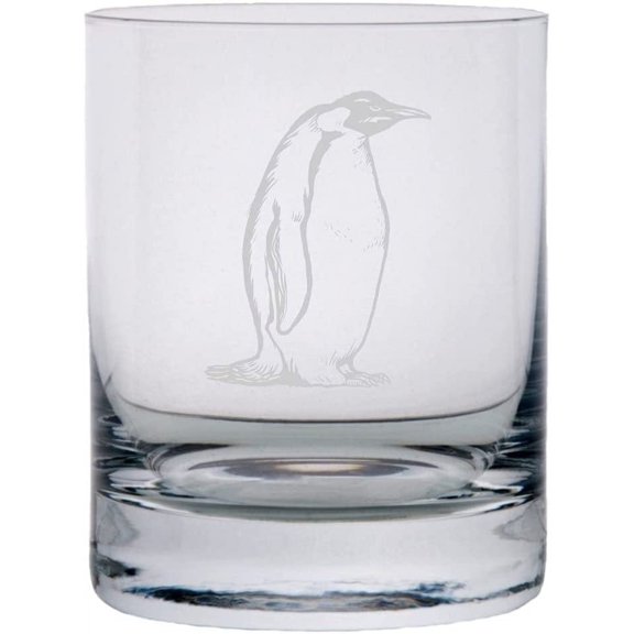 Emperor Penguin Body Zoo Animal Themed Etched 10.25oz Crystal Rocks Whisky Glass