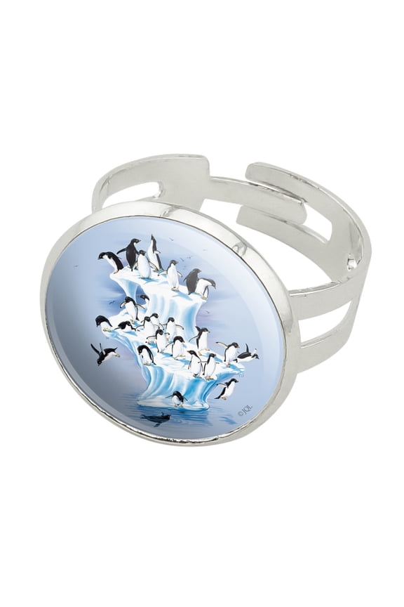 Emperor Penguin Iceberg Antarctic Silver Plated Adjustable Novelty Ring