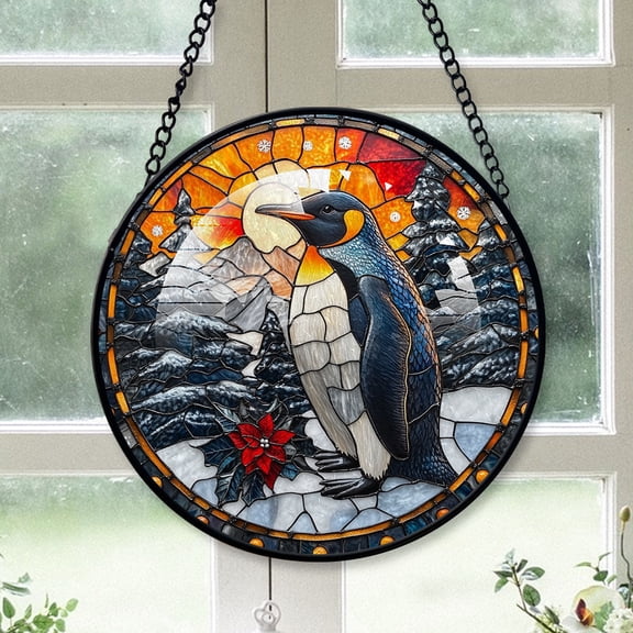 Emperor Penguin Ornament Christmas 2025, Emperor Penguin Stained Glass Hanging Window Sun Catcher for Home Decor, Unique Christmas