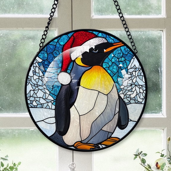 Emperor Penguin Ornament Christmas 2025, Emperor Penguin Stained Glass Window Panel  Decorative Hanging Glass Art for Home or Garden