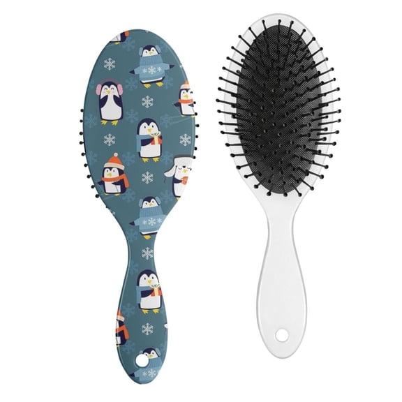Emperor Penguin Print Hair Brush - Gentle Detangling Paddle Brush with Round-Tip Bristles for All Hair Types, Cute Snowflake Winter Animal Design