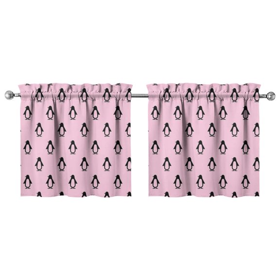 Emperor Penguin Print Window Treatment Panels - 2 Pack Snow-Themed Cartoon Kitchen Curtains, 27.5x24 Inch Farmhouse Tier Curtains with Easy Care Rod Pocket Design