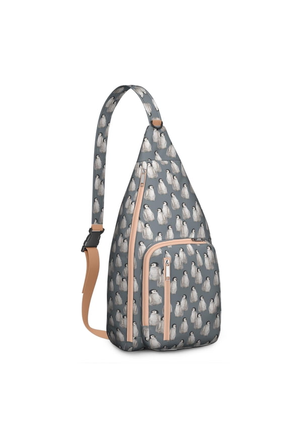Emperor Penguin Sling Backpack - Snowy Winter Animal Pattern Shoulder Bag, Multi-Functional Anti-Theft Pack for Outdoor Adventures