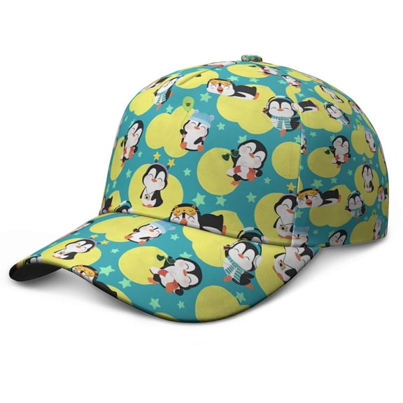 Emperor Penguin & Snowflake Print Baseball Cap - Adjustable Snapback Dad Hat for Men Women