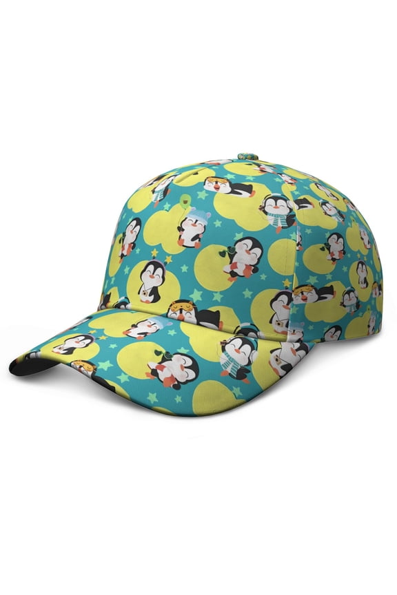 Emperor Penguin & Snowflake Print Baseball Cap - Adjustable Snapback Dad Hat for Men Women