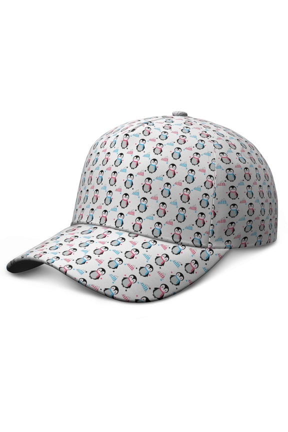 Emperor Penguin & Snowflake Print Baseball Cap - Adjustable Snapback Dad Hat for Men Women