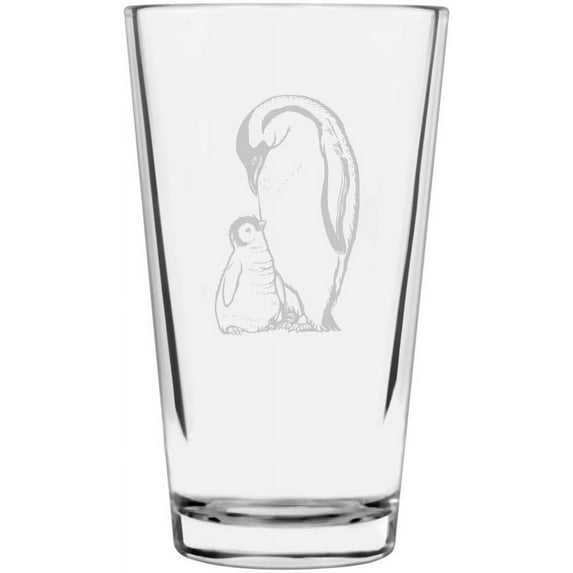 Emperor Penguin with Chick Zoo Animal Themed Etched All Purpose 16oz Libbey Pint Glass