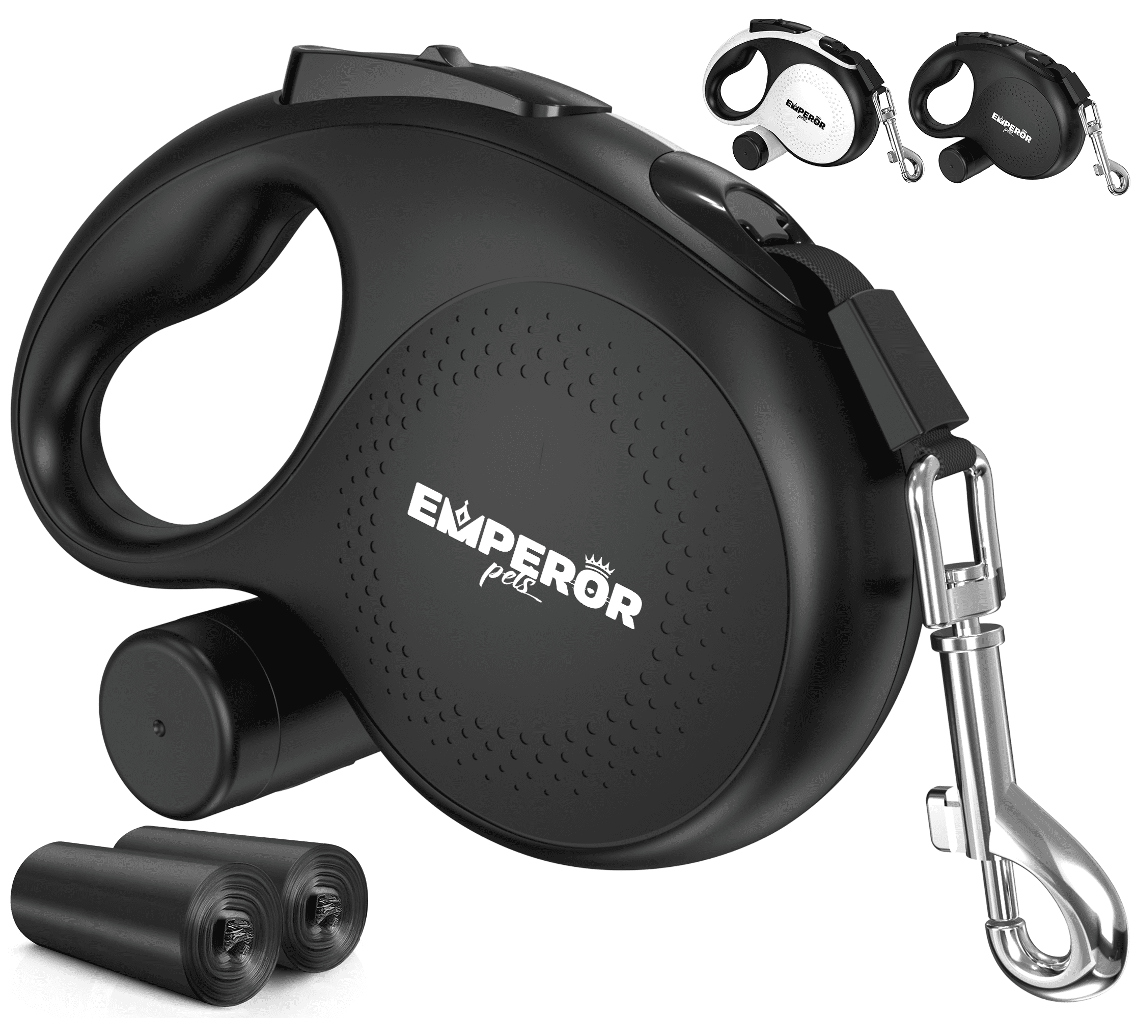 Emperor Pets 16 ft Retractable Dog Leash Up to 110lbs, Detachable Poop Bag Holder, Large Dog