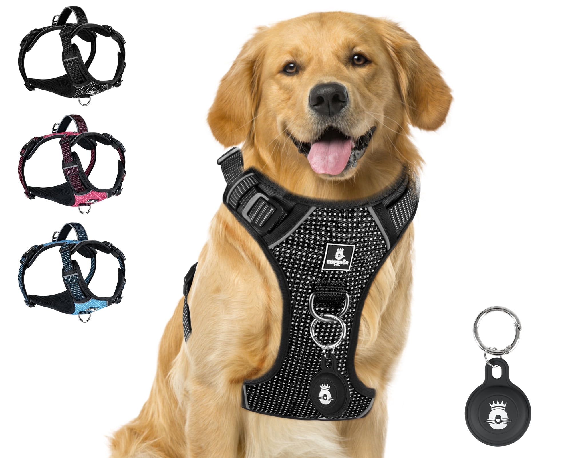 Emperor Pets Black Reflective Dog Harness Medium Sized Dog - No Pull Dog Harness with 2 Leash Clips, Premium Oxford Soft Padded Harness Medium Size Dog, Medium Dog Harness (M, Black)