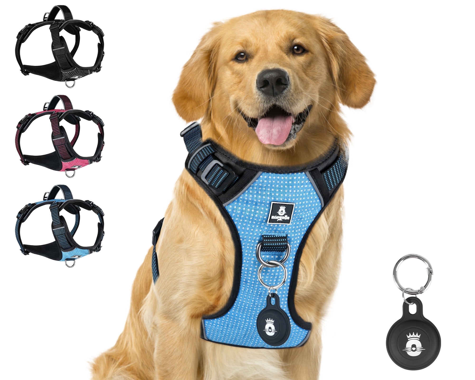 Emperor Pets Blue Reflective Dog Harness for Large Dogs - No Pull Dog Harness with 2 Leash Clips, Premium Oxford Soft Padded large dog harness, Dog Harness for Large Dogs (L, Blue)
