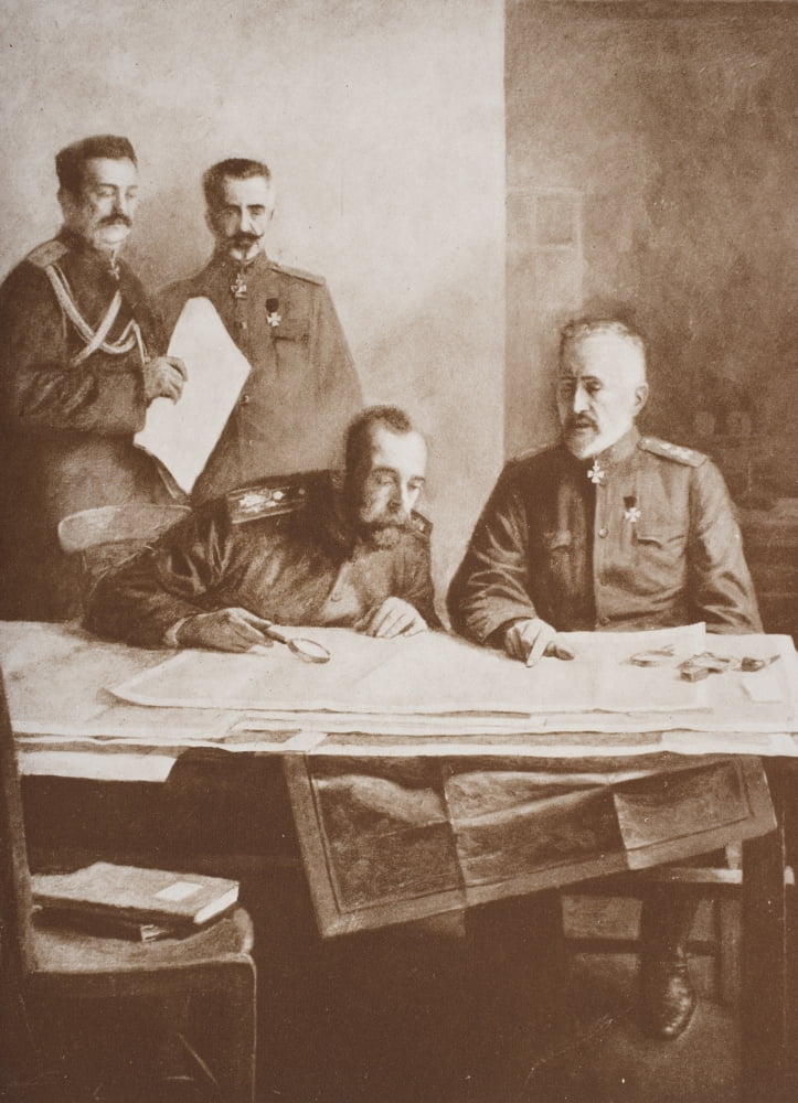 The Emperor Of RussiaNicholas Ii1868-1918 Seated Left With The Grand Duke Nicholas1856-1929 At The Front Canvas Art - Ken Welsh Design Pics (12 x 17)