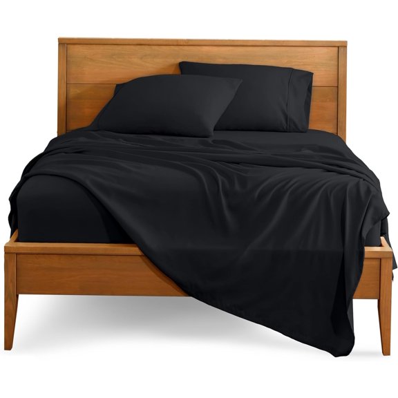 Emperor Size 500-Thread-Count 4-PCs Bed Sheet Set, 100% Pure Egyptian Cotton Sheets, Fits Mattress Upto 10-12" Deep Pocket, Solid Pattern, Black