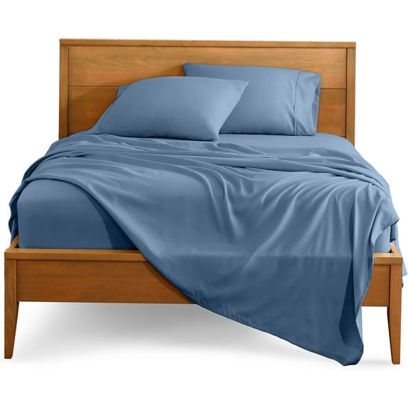 Emperor Size 500-Thread-Count 4-PCs Bed Sheet Set, 100% Pure Egyptian Cotton Sheets, Fits Mattress Upto 13-15" Deep Pocket, Solid Pattern, Medium Blue