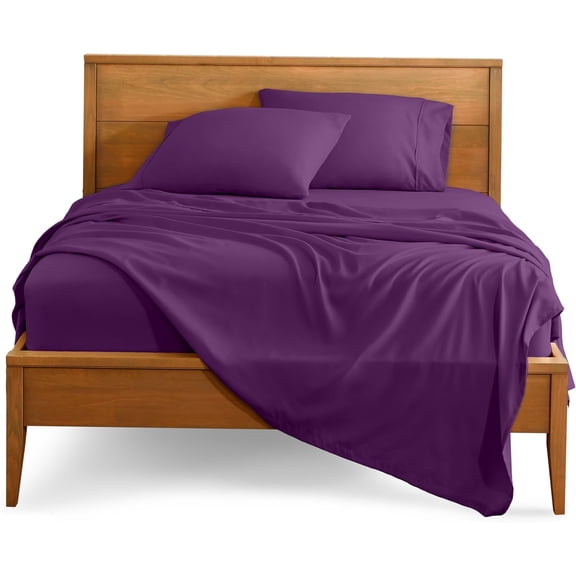 Emperor Size 500-Thread-Count 4-PCs Bed Sheet Set, 100% Pure Egyptian Cotton Sheets, Fits Mattress Upto 6-9" Deep Pocket, Solid Pattern, Purple