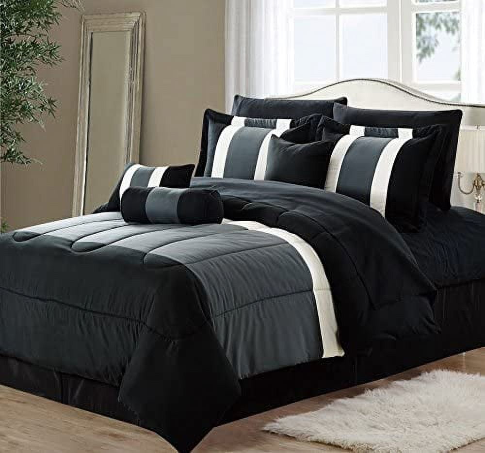 Empire 8Piece Oversized Black & Gray Comforter Set Bedding with Sheet