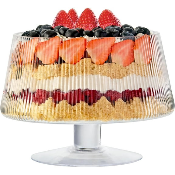 Empire 9.5 inch Handmade Trifle Bowl Perfect for Layered Desserts, Salads, and Fruit Displays - Clear