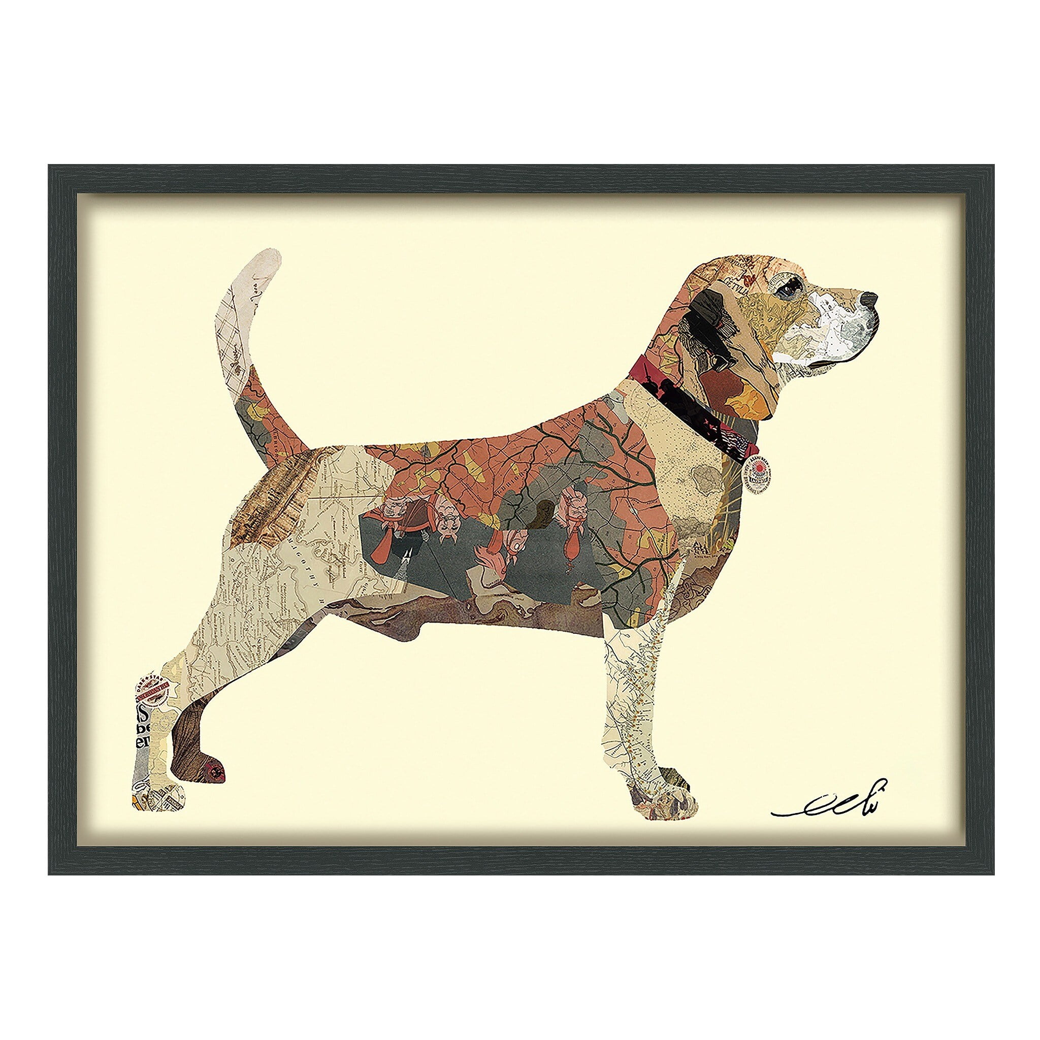 Handmade Mixed Media Beagle Dog Framed Wall Art