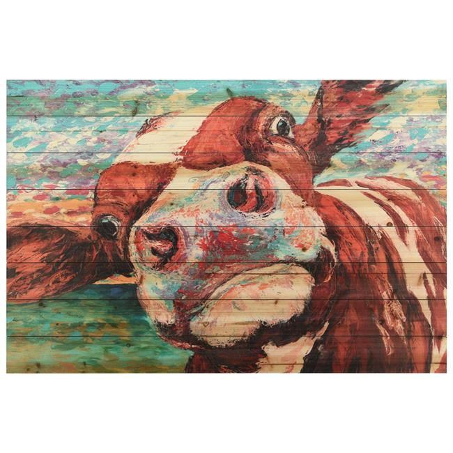 Curious Cow Colorful Fir Wood Animal Wall Art, 30" x 45"