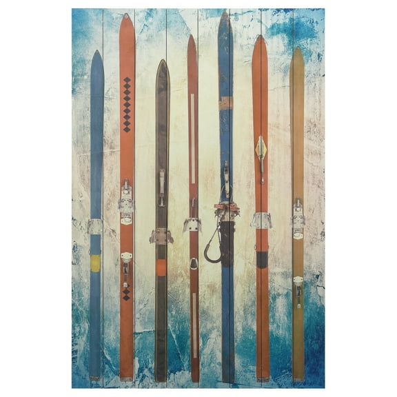 Empire Art Direct Colorful Retro Skis Wall Art Printed on Solid Fir Wood Planks White 30 x 45