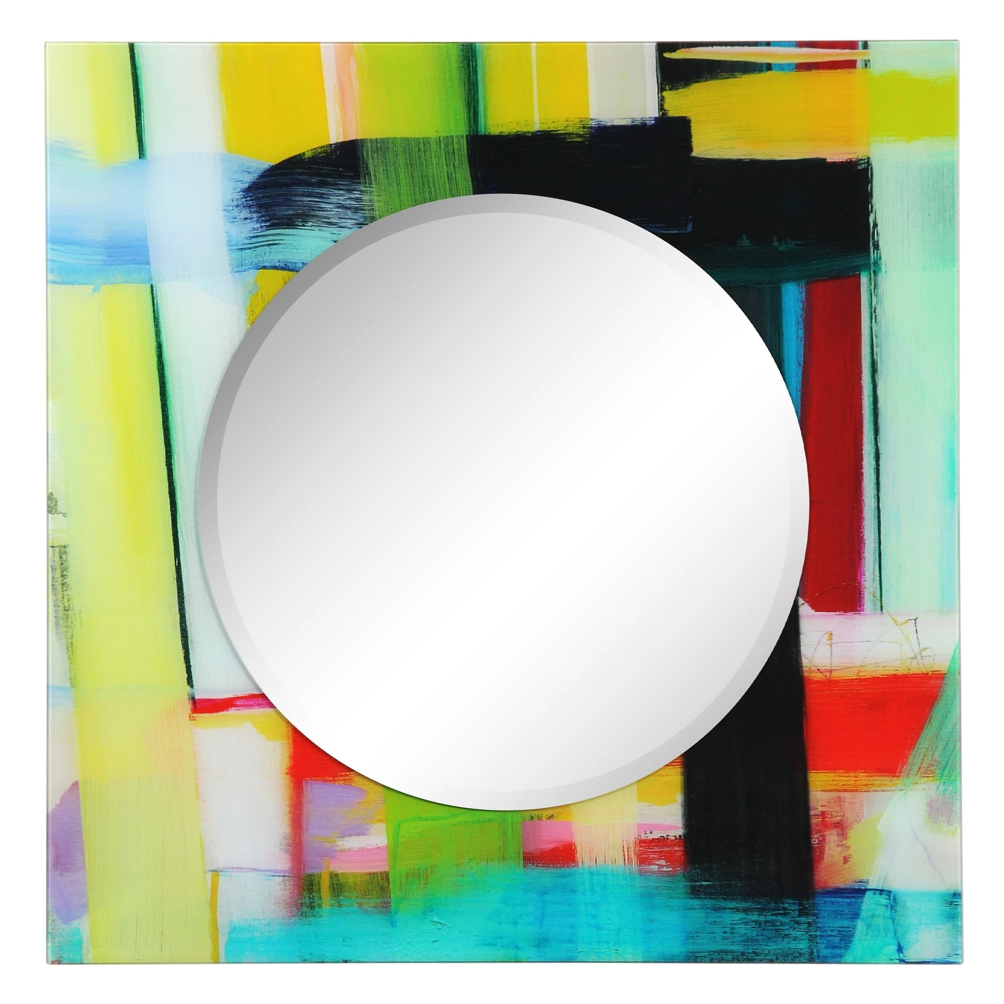 36" Round Frameless Beveled Mirror with Colorful Tempered Glass Frame
