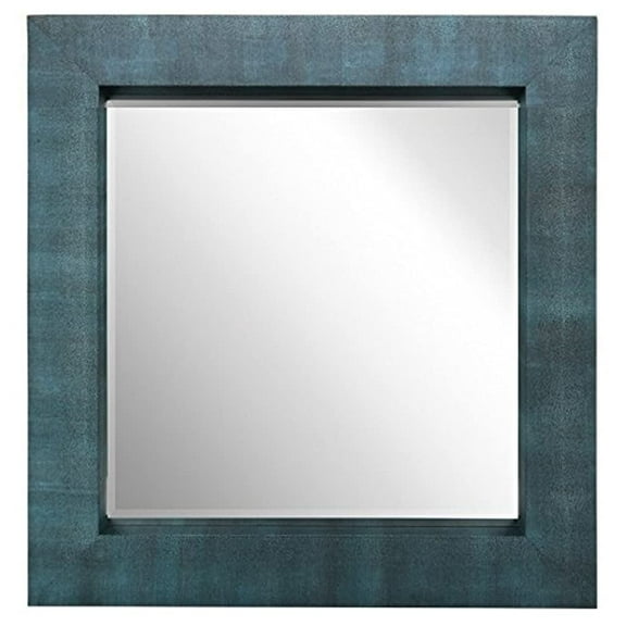 Empire Art Direct Exotic Stingray Leather Framed Occasional Mirror Black on Blue 48 Inch by 48 Inch