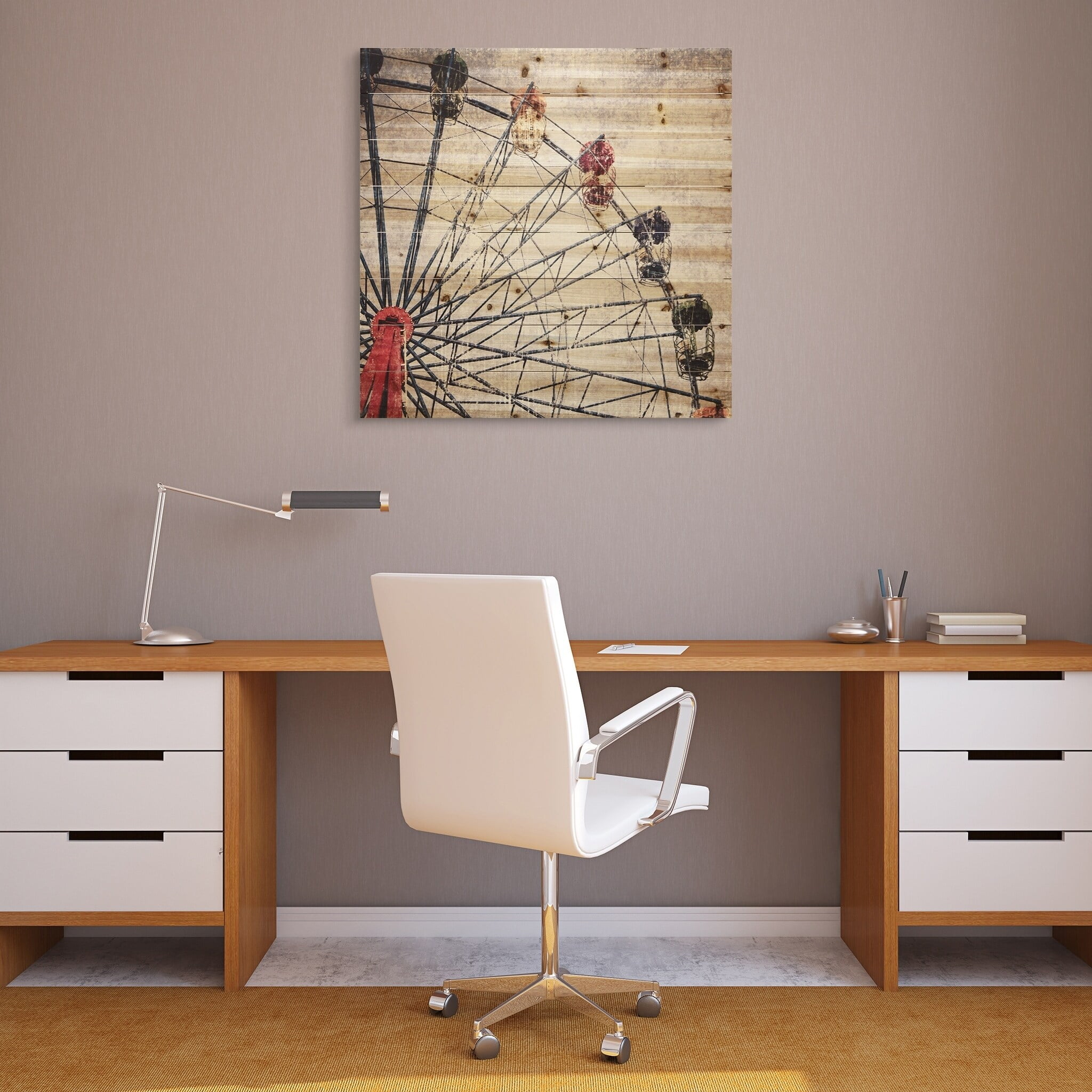 Merriment Ferris Wheel Print on Fir Wood Planks