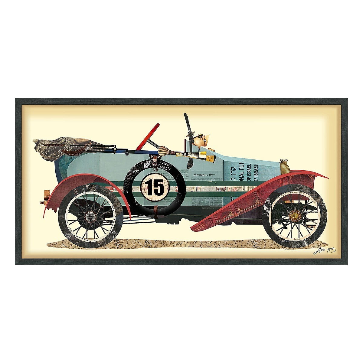 Empire Art Direct Antique Automobile #1 Dimensional Collage Framed Graphic Art Under Glass Wall Art, 25" x 48" x 1.4", Ready to Hang