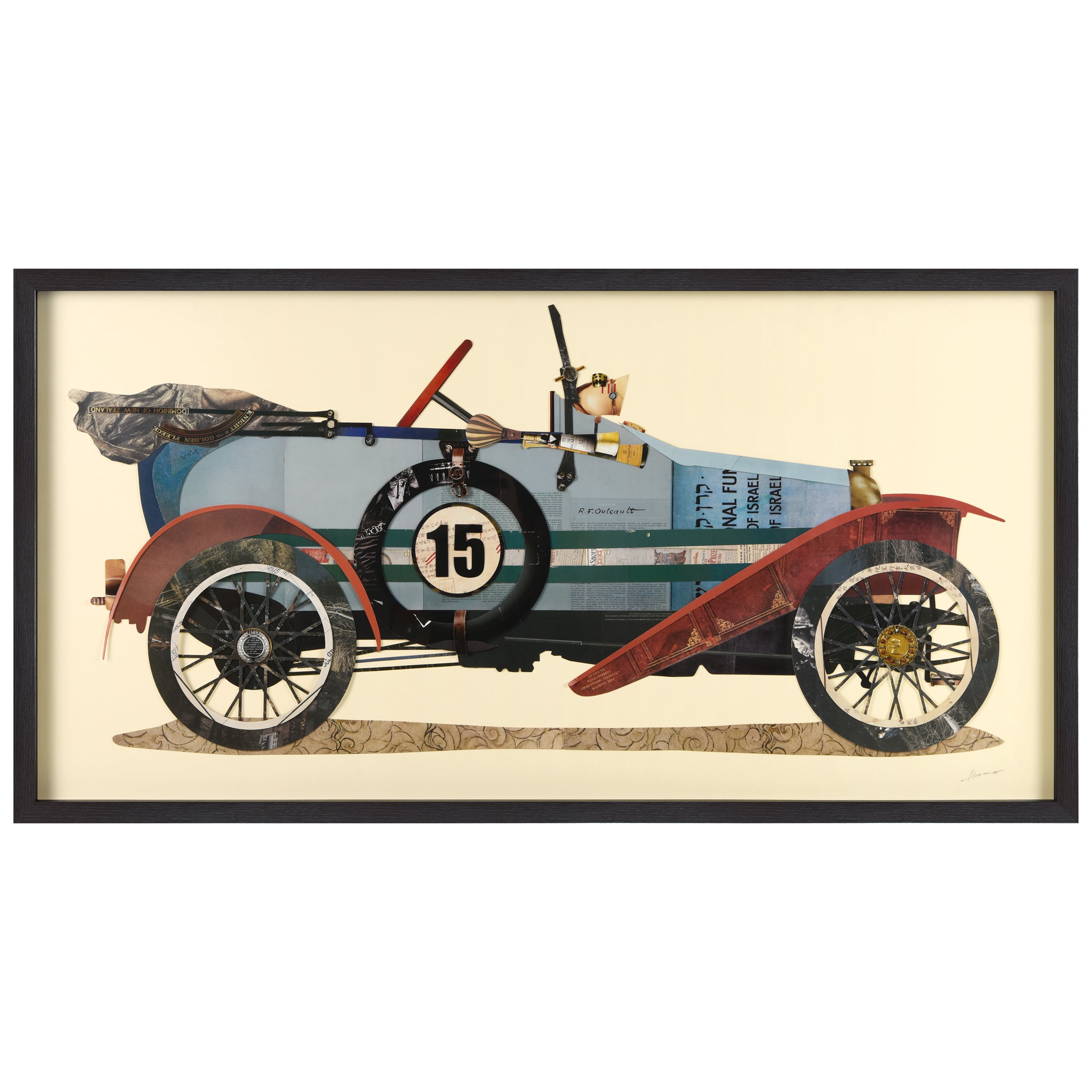 Empire Art Direct Antique Automobile #1 Dimensional Collage Framed Graphic Art Under Glass Wall Art, 25" x 48" x 1.4", Ready to Hang