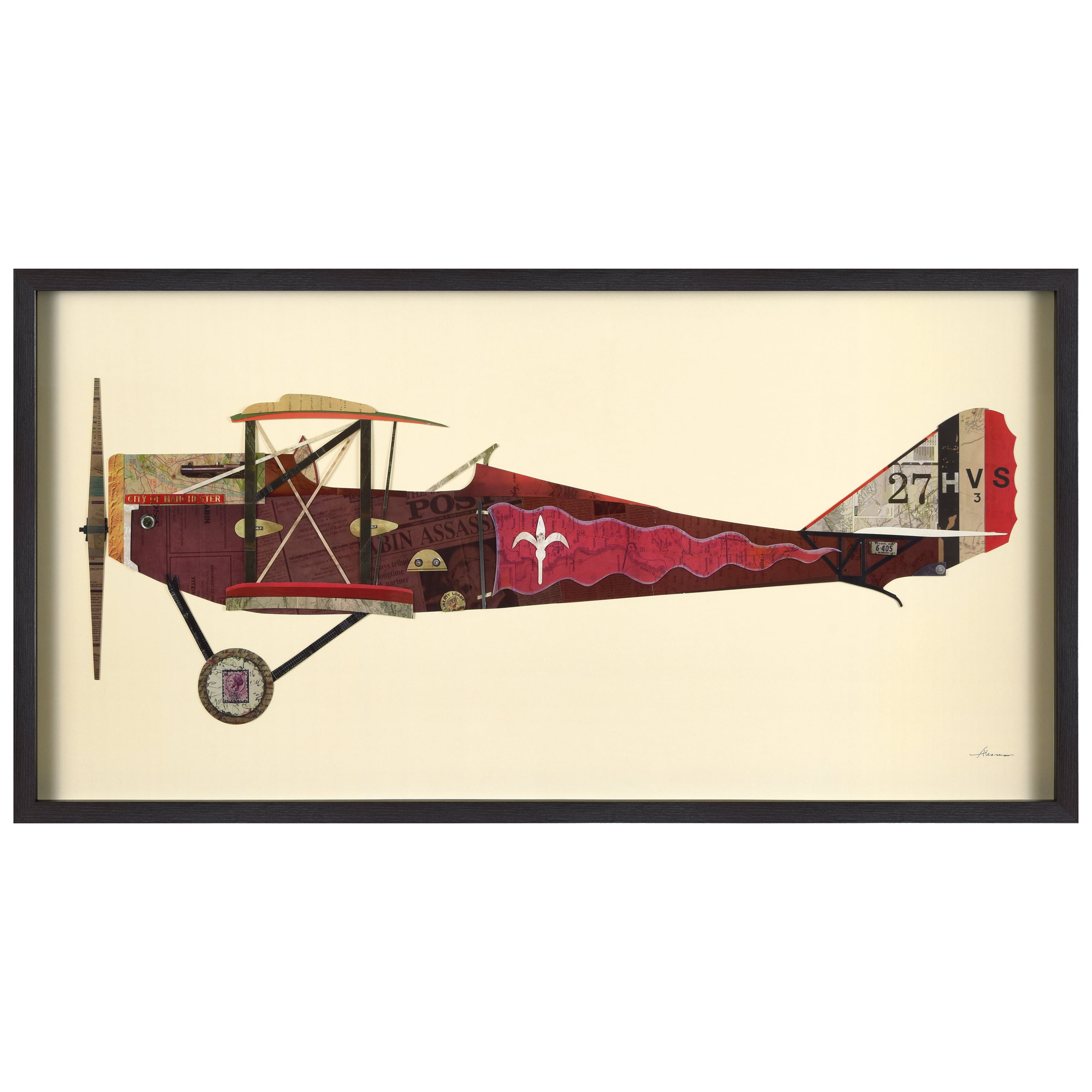 Empire Art Direct Antique Biplane #2 Dimensional Collage Framed Graphic Art Under Glass Wall Art, 25" x 48" x 1.4", Ready to Hang