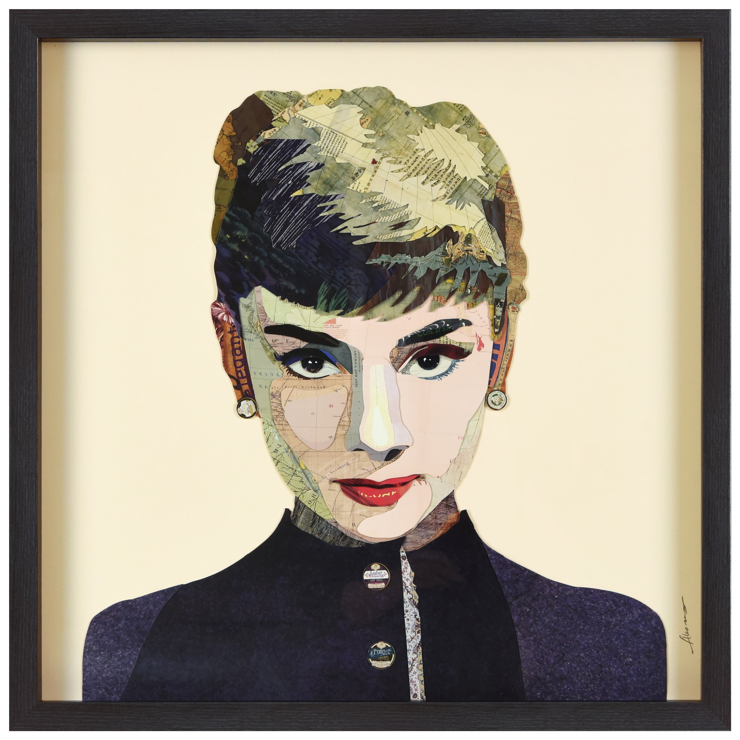 Empire Art Direct Audrey Dimensional Collage Framed Graphic Art Under Glass Wall Art, 25" x 25" x 1.4", Ready to Hang