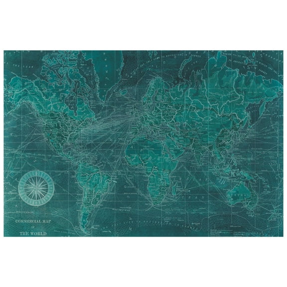 Empire Art Direct "Azure World Map" Frameless Free Floating Tempered Glass Panel Graphic Wall Art
