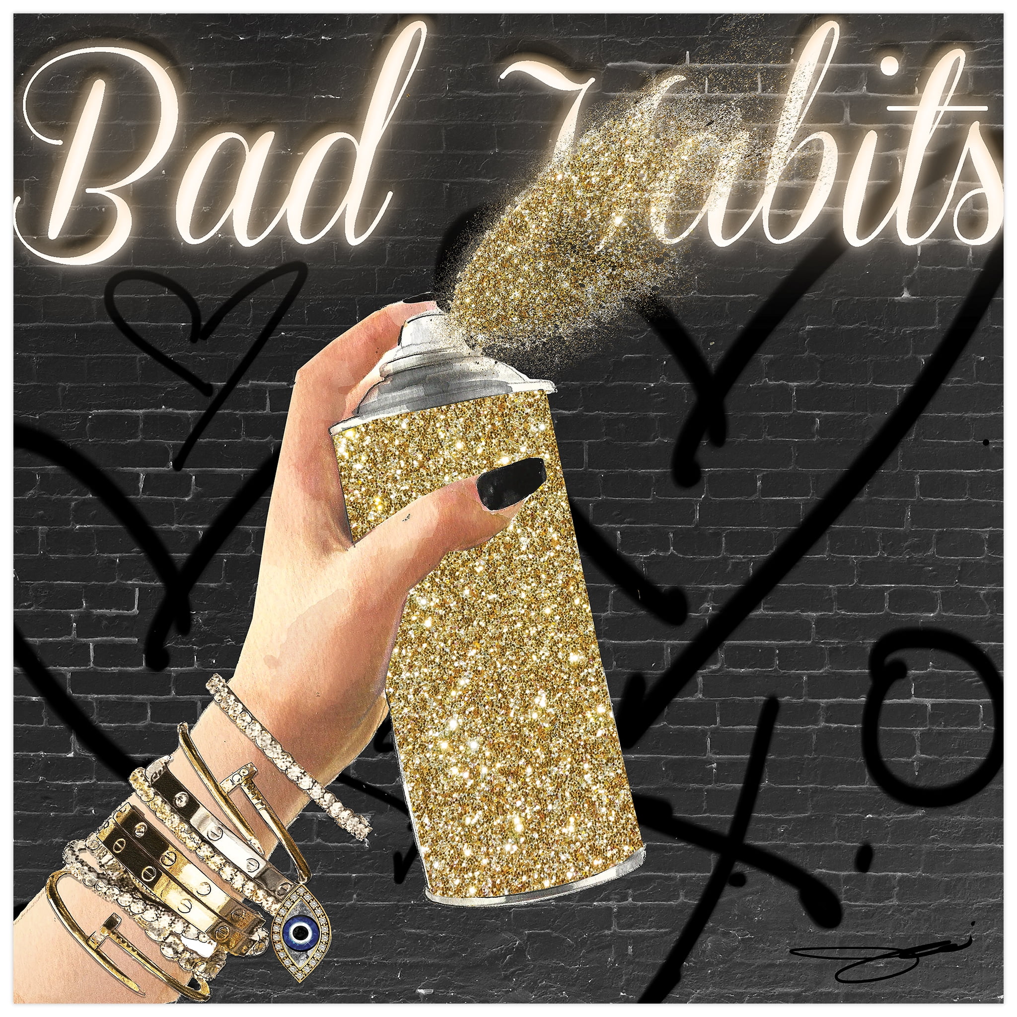 Empire Art Direct Bad Habits Frameless Free Floating Tempered Glass Panel Graphic Wall Art, 24" x 24" x 0.2", Ready to Hang