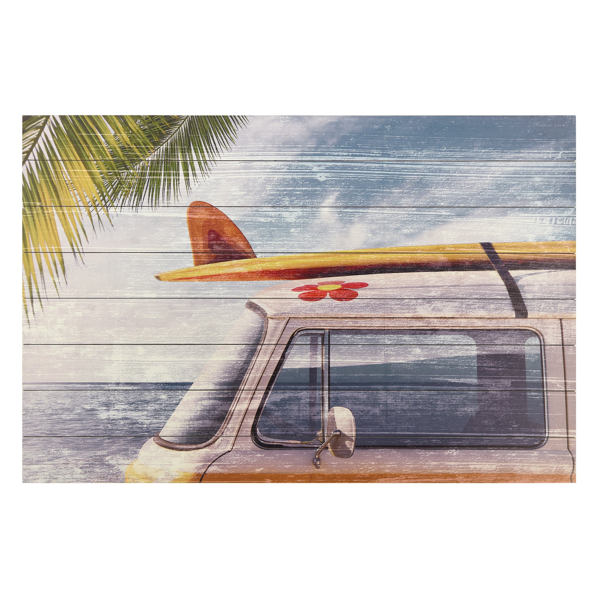 Beach Bound Surfing Nostalgia Print on Solid Wood Fir Planks