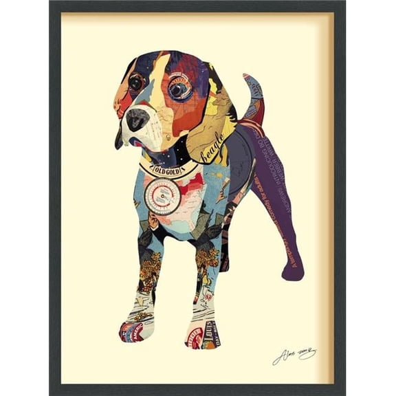 Empire Art Direct 'Beagle' Alex Zeng's dimensional collage,under glass & a black shadow box frame
