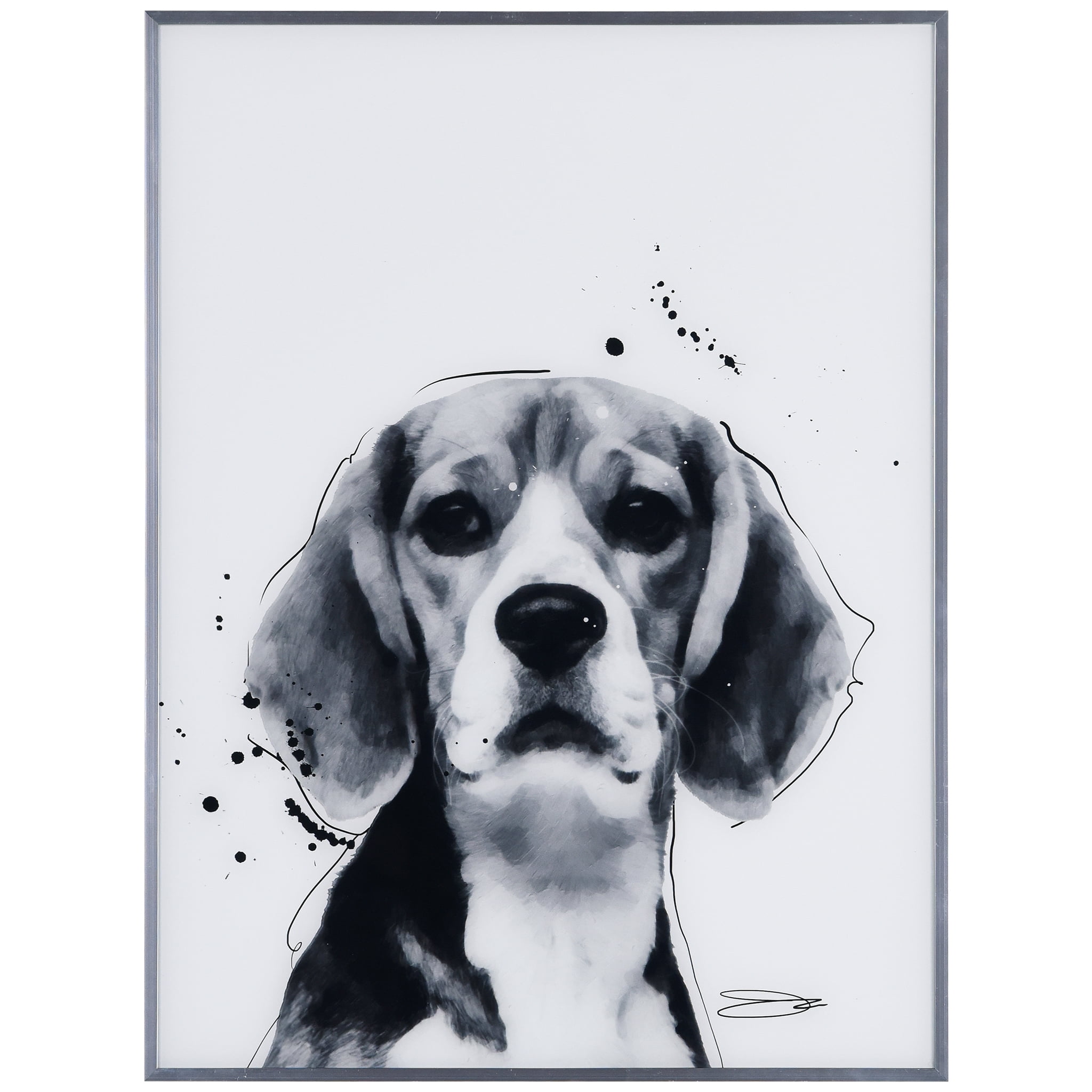 Empire Art Direct Beagle Black and White Pet Paintings on Reverse Printed  Glass Framed Dog Wall Art, 24 x 18 x 1, Ready to Hang 