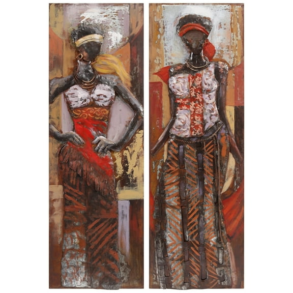 Empire Art Direct Beautiful Woman Mixed Media Iron Hand Painted 3D Wall Sculpture, 60" x 20" x 2.8"x2PCS