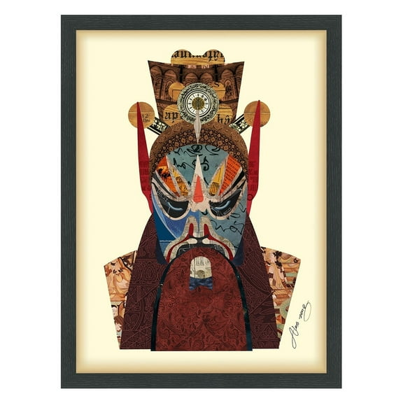 Empire Art Direct Beijing Opera Mask #2 Dimensional Collage Framed Graphic Art Under Glass Wall Art, 25" x 19" x 1.4", Ready to Hang